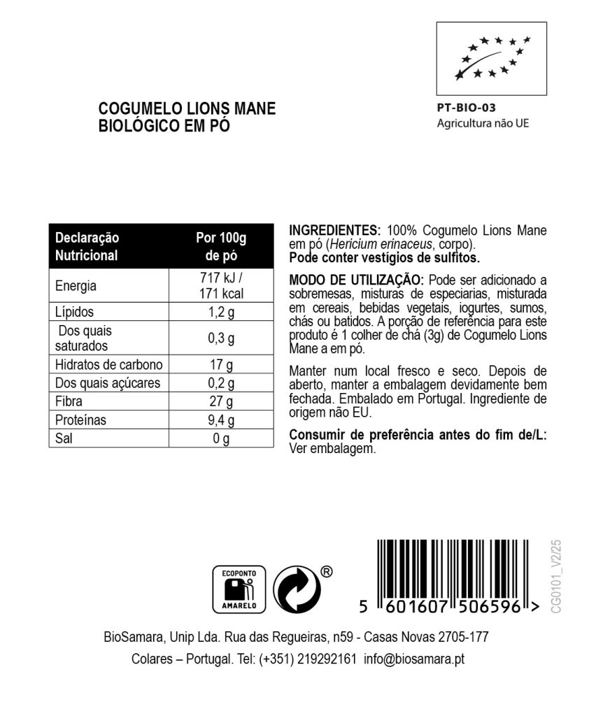 Cogumelo Lions Mane em Pó Biológico