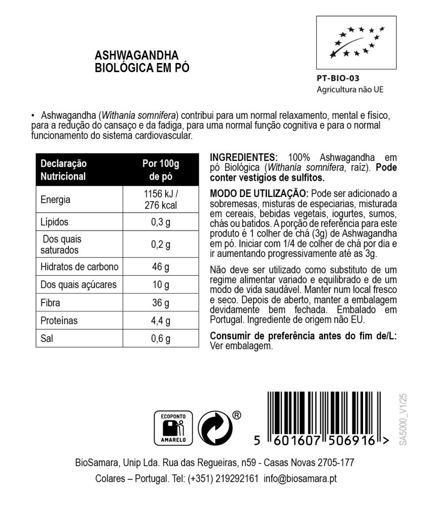 Ashwagandha em Pó Biológica