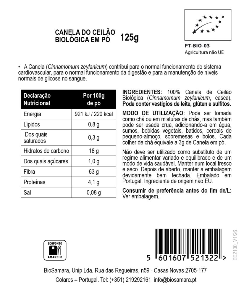 Canela do Ceilão em Pó Biológico