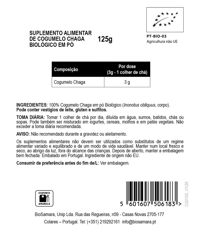 Cogumelo Chaga em Pó Biológico