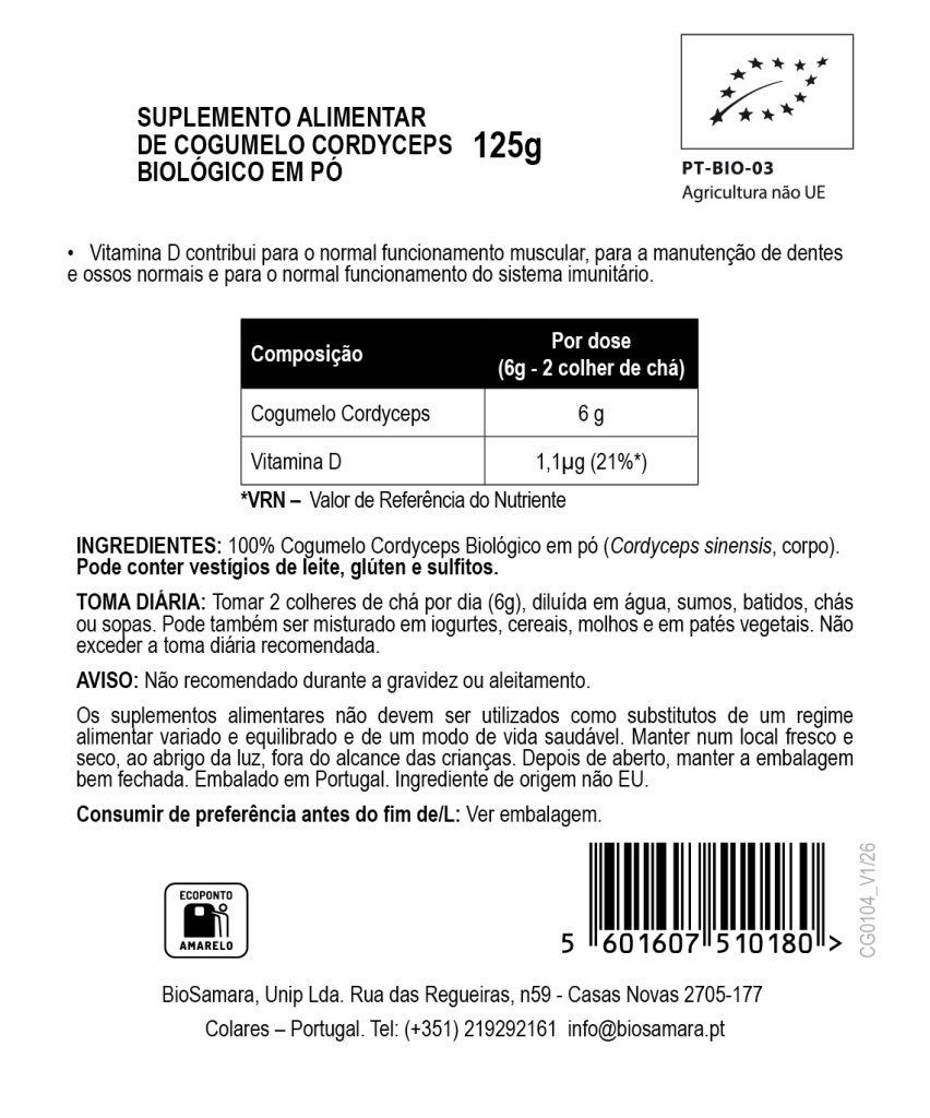 Cogumelo Cordyceps em Pó Biológico