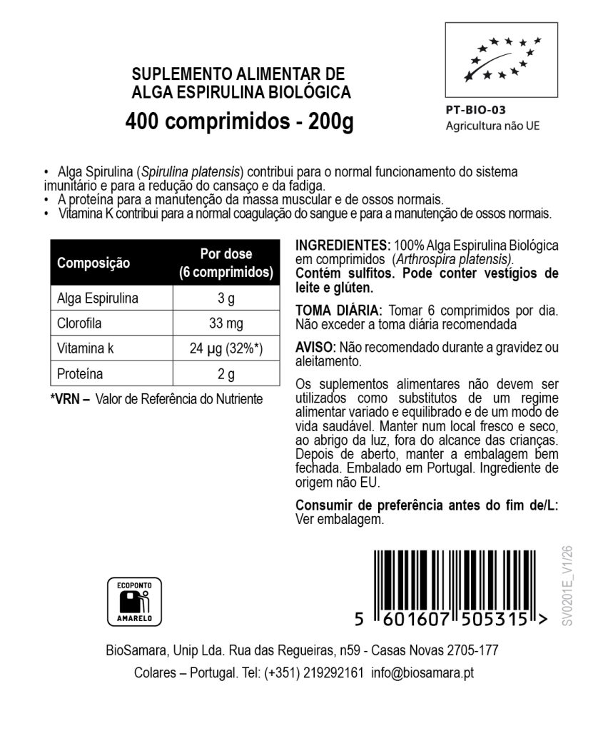 Espirulina em Comprimidos Biológica