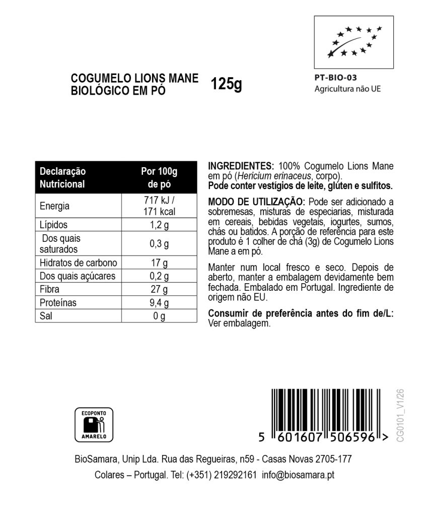 Cogumelo Lions Mane em Pó Biológico