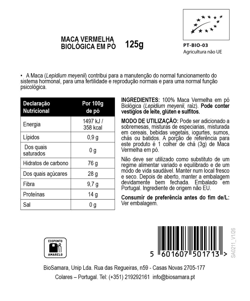 Maca Vermelha em Pó Biológica
