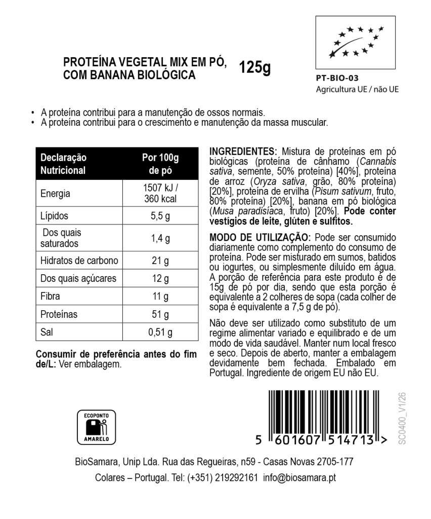 Proteína Vegetal Mix com Banana em Pó Biológica