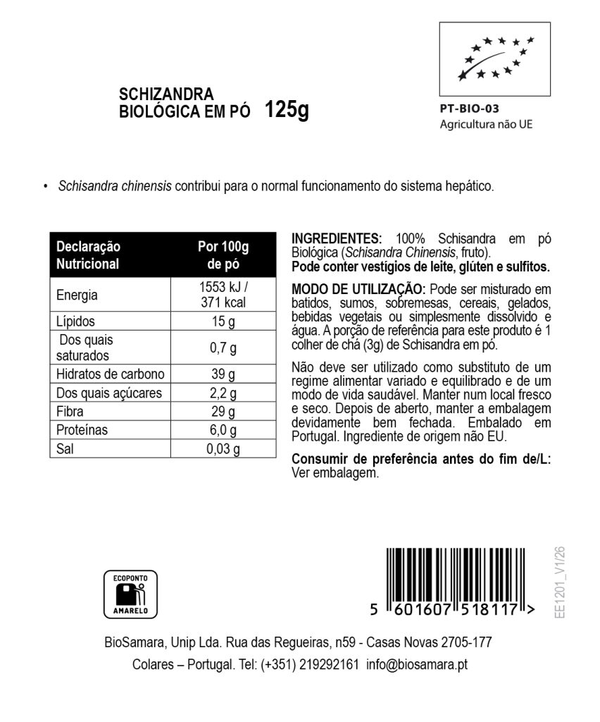 Schizandra em Pó Biológica