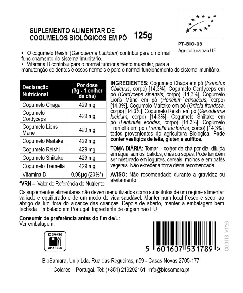 Cogumelos 7 Mix em Pó Biológico