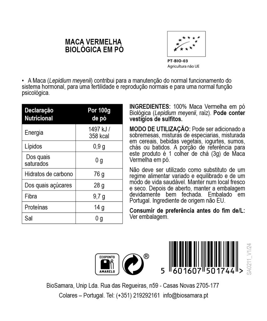 Maca Vermelha em Pó Biológica