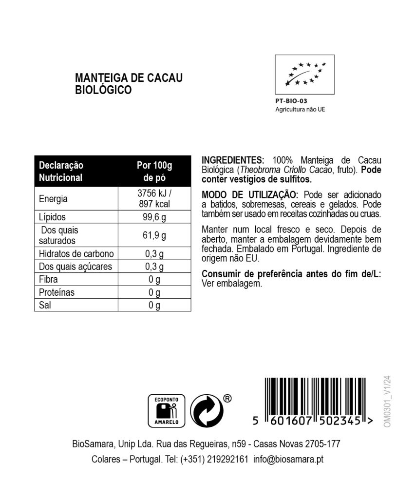 Manteiga de Cacau Biológica