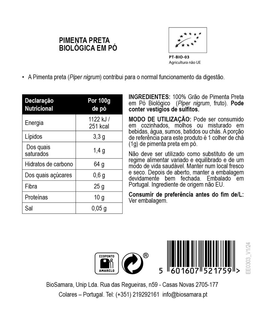 Pimenta Preta em Pó Biológica