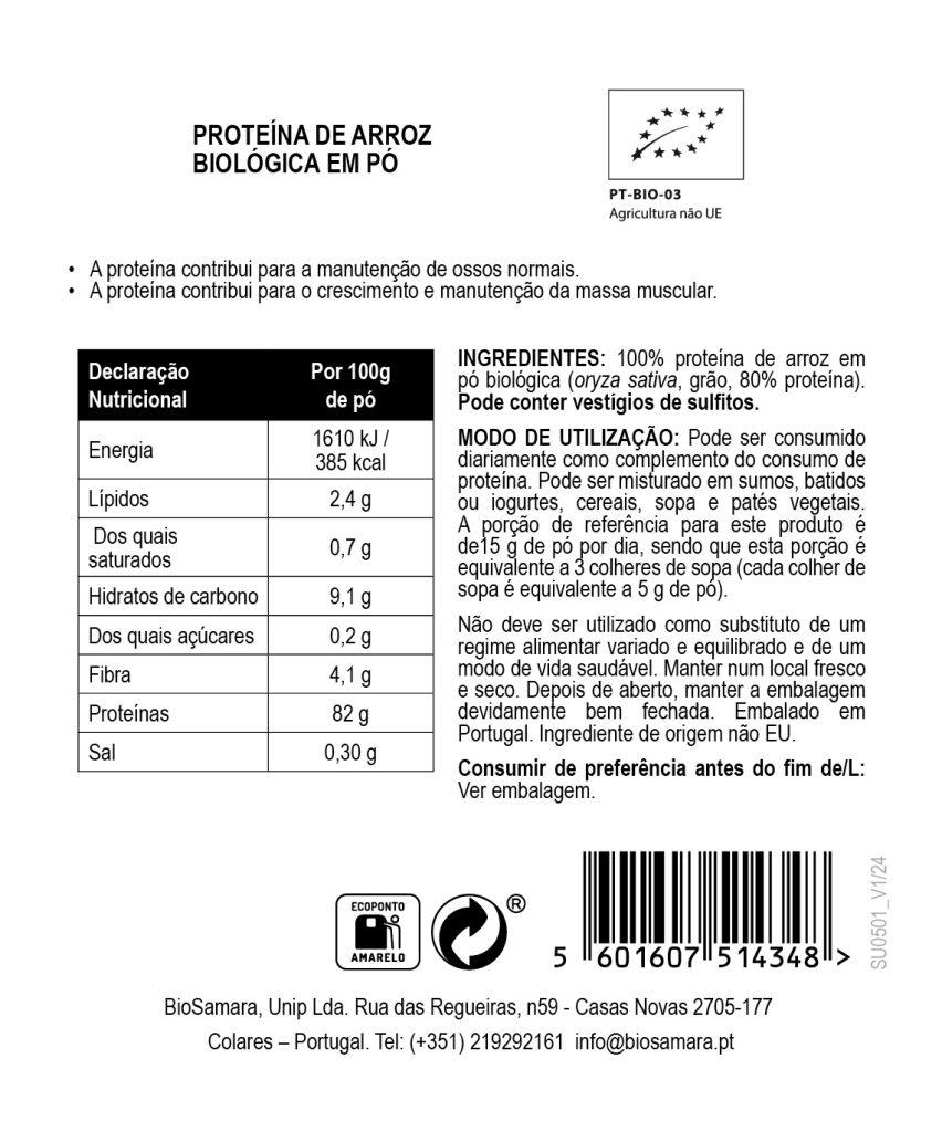 Proteina de Arroz em Pó Biológica