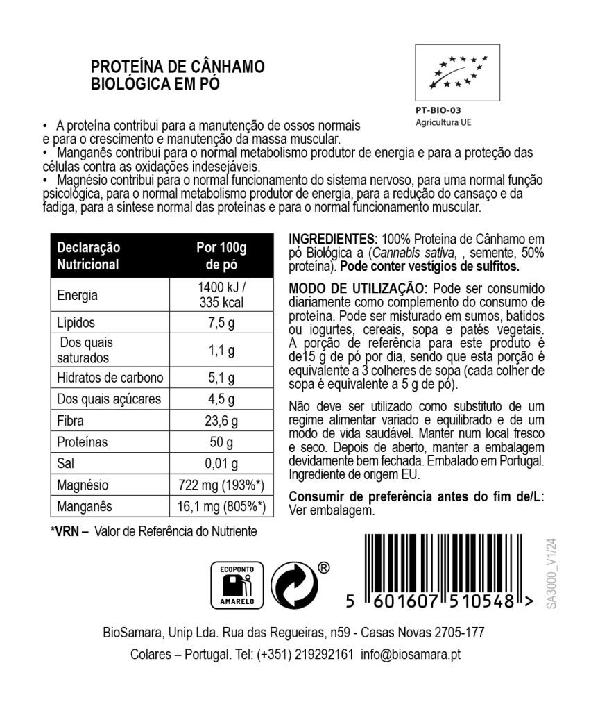 Proteína de Cânhamo em Pó Biológica