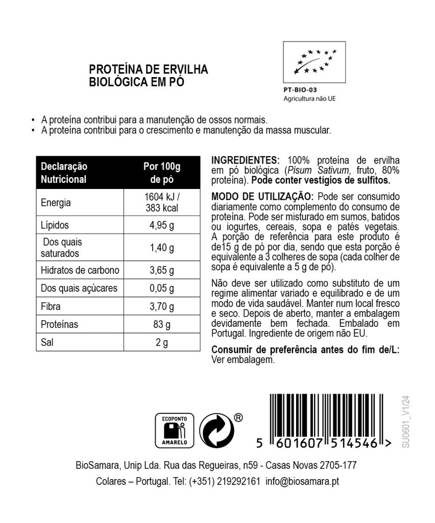 Proteína de Ervilha em Pó Biológica