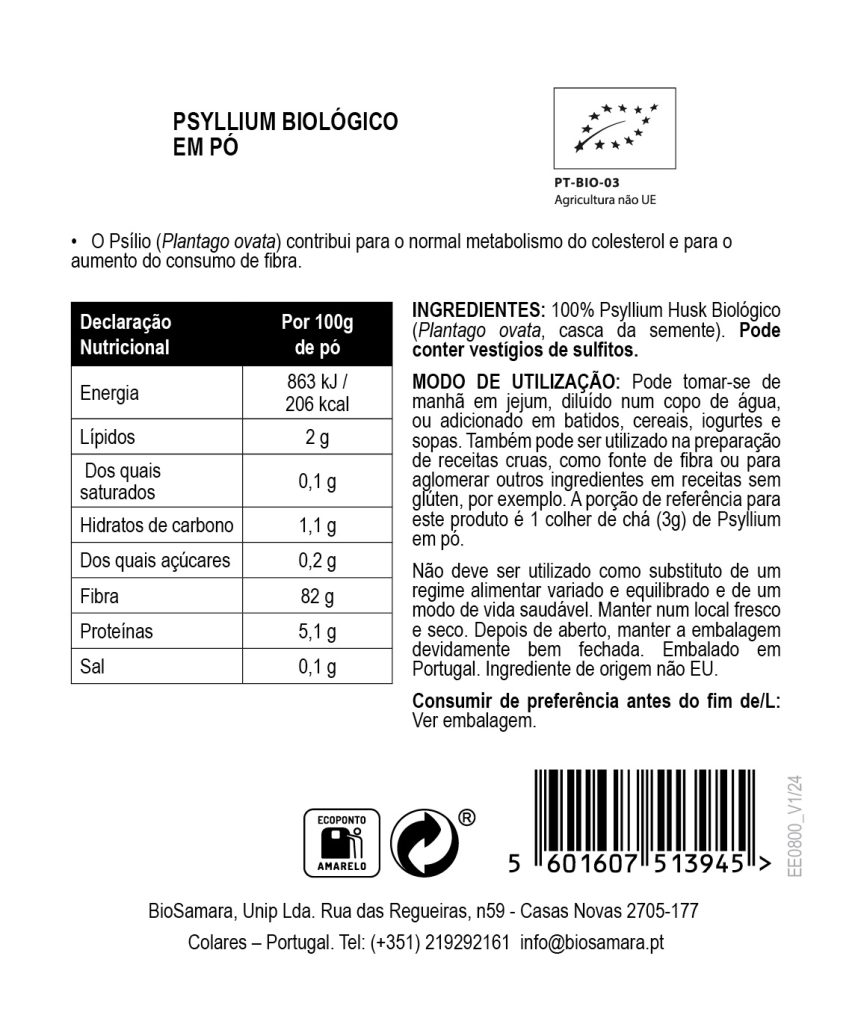 Psyllium Husk em Pó Biológico